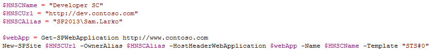 Example of creating a Host Named Site Collection
