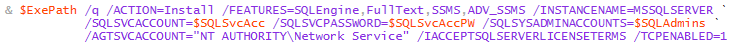 Script, using executable, to install SQL Server 2012