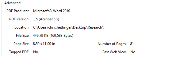 Image of Document Properties for PDF Version 1.5 (Acrobat 6.x) generated by Microsoft Word