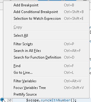 Firefox - Right-click menu for a breakpoint, select "Add Conditional Breakpoint"