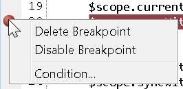 IE8 - Right-click menu for a breakpoint, select "Condition..."
