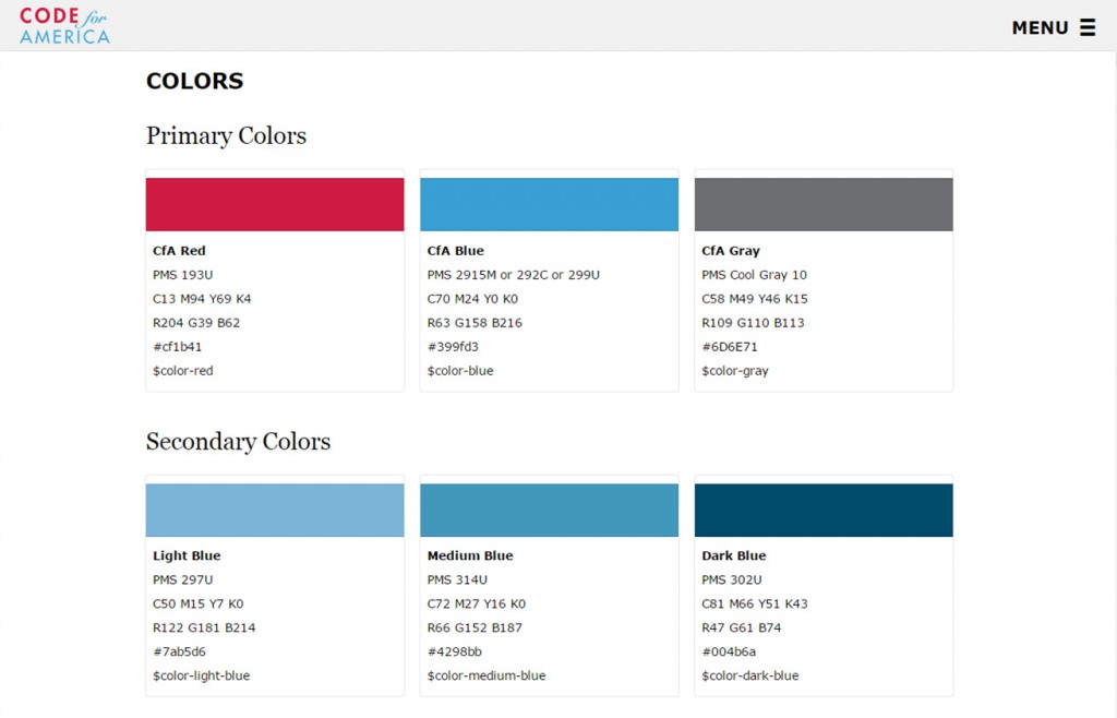 Code For America Pattern Library Example Colors