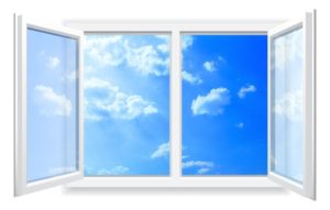 27525399 - open window on white wall and the cloudy sky