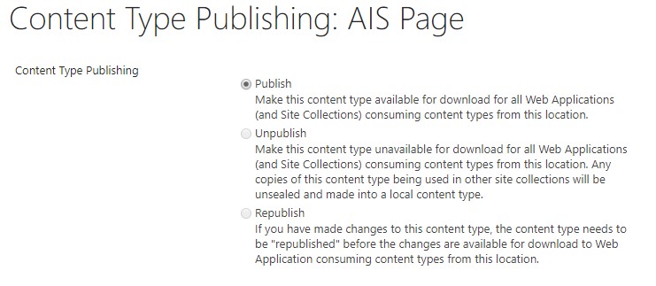 Content Type Publishing screenshot