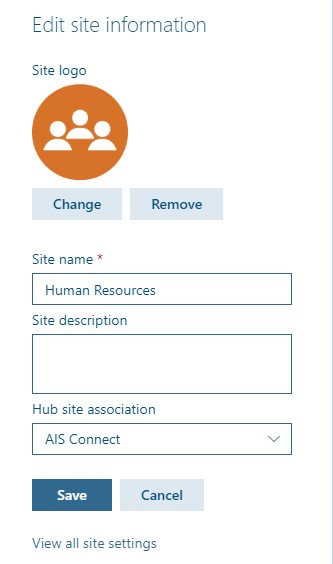 SharePoint Edit Site Information screenshot