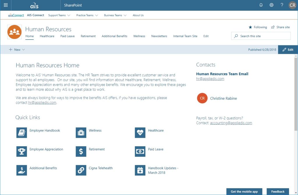 Sample SharePoint HR Site