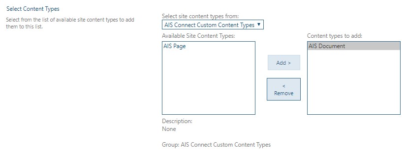 Select Content Type screenshot