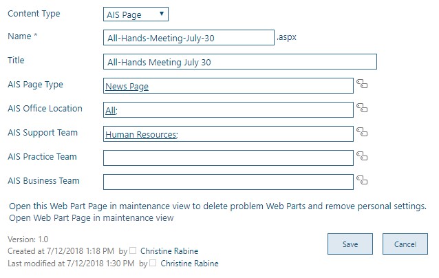 Custom page content type options in SharePoint