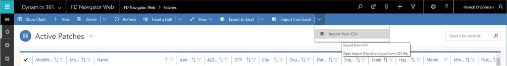 3. Open the Patch View in Dynamics and use the out-of-box Import from Excel functionality 