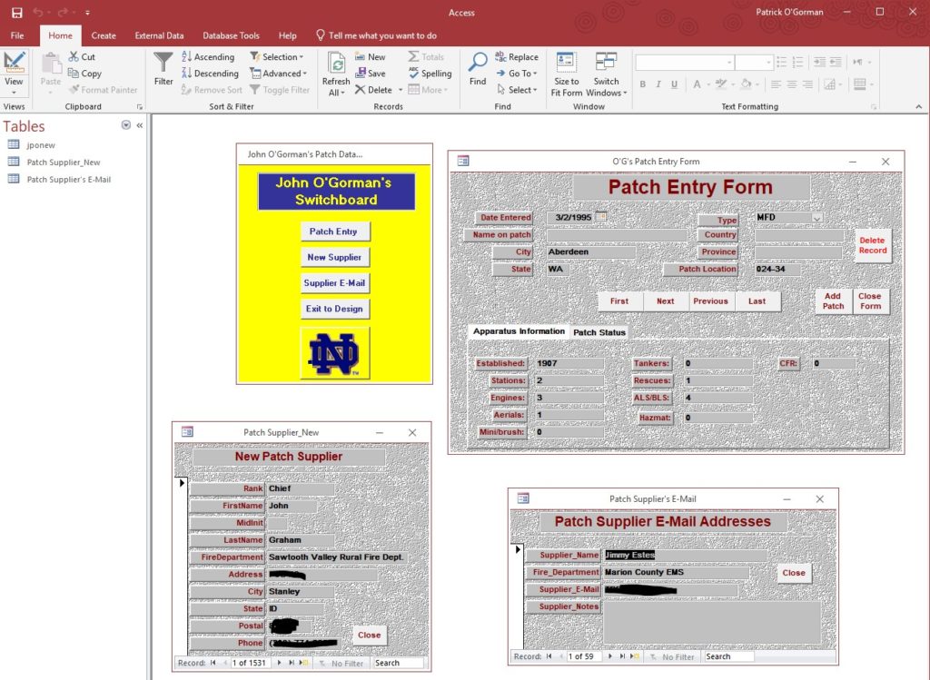 Screenshot of patch entry form in Microsoft Access