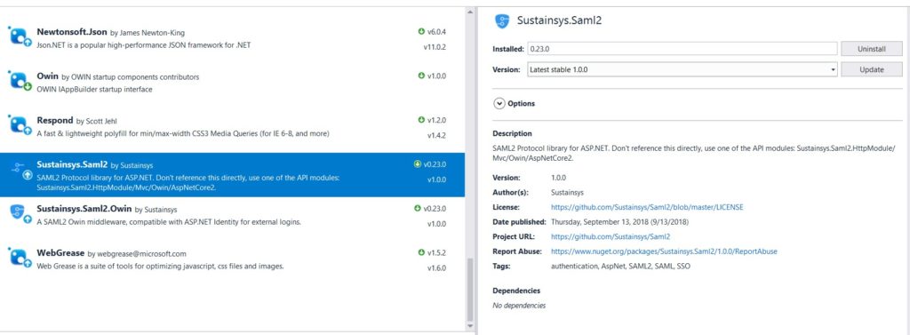 Figure 2: OWIN Middleware NuGet Packages