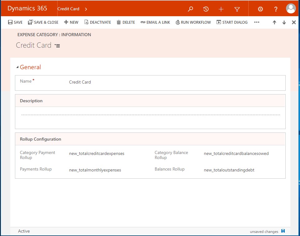 Screenshot of Expense Category in Dynmaics 365