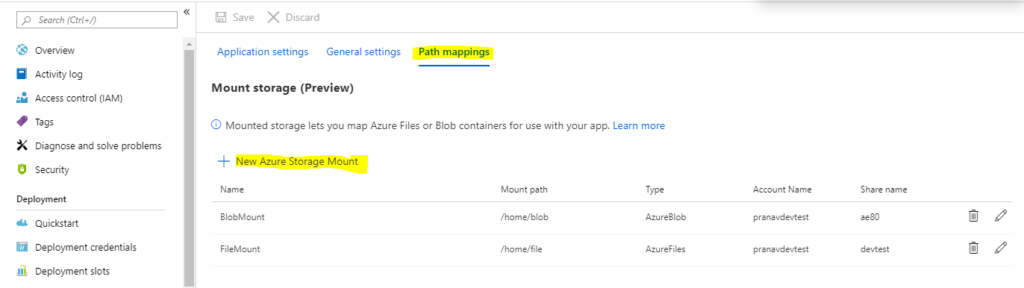 Path Mappings Storage Account