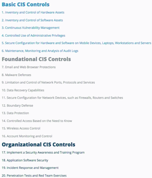 Basic Center for Internet Security Controls