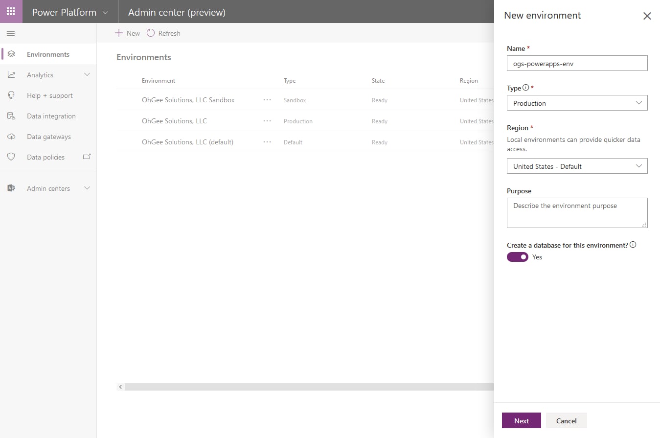New Environment in PowerApps Image 1