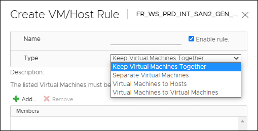 Create VM Host Rule