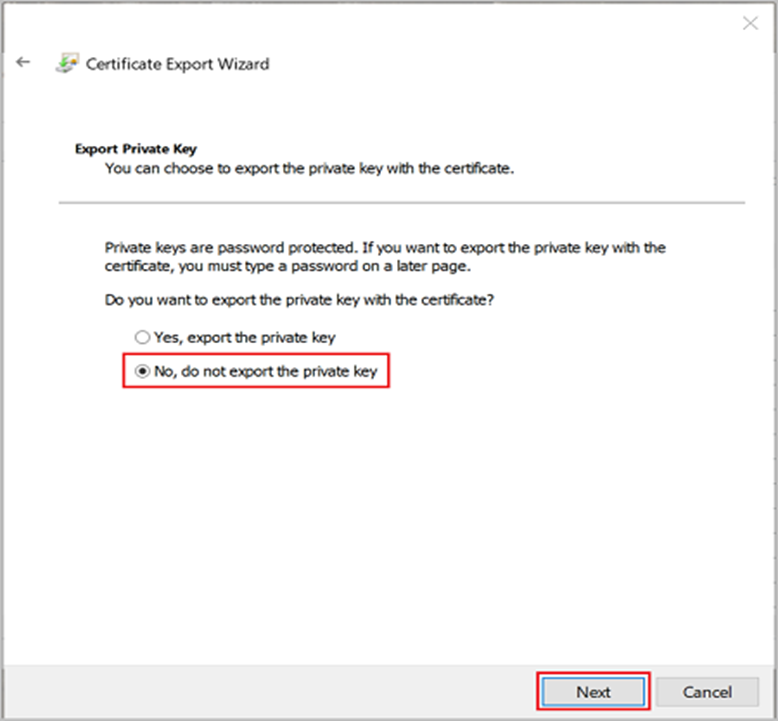 Do not export private key