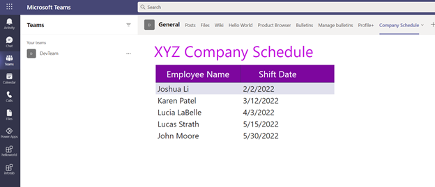 Company Schedule Created