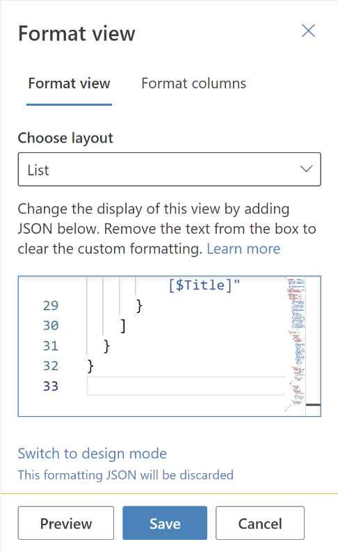 Format View List Layout