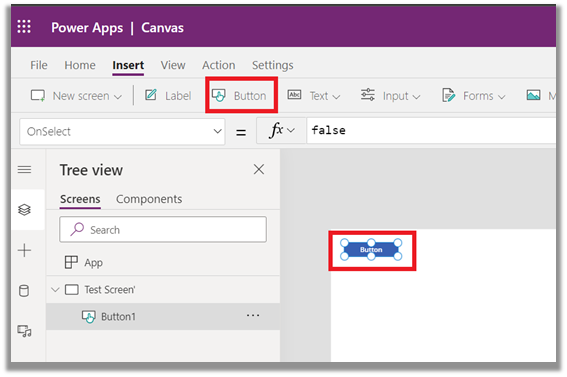 Add two buttons to PowerApps Canvas