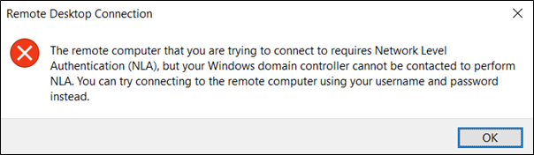 Error Message while connecting through remote desktop