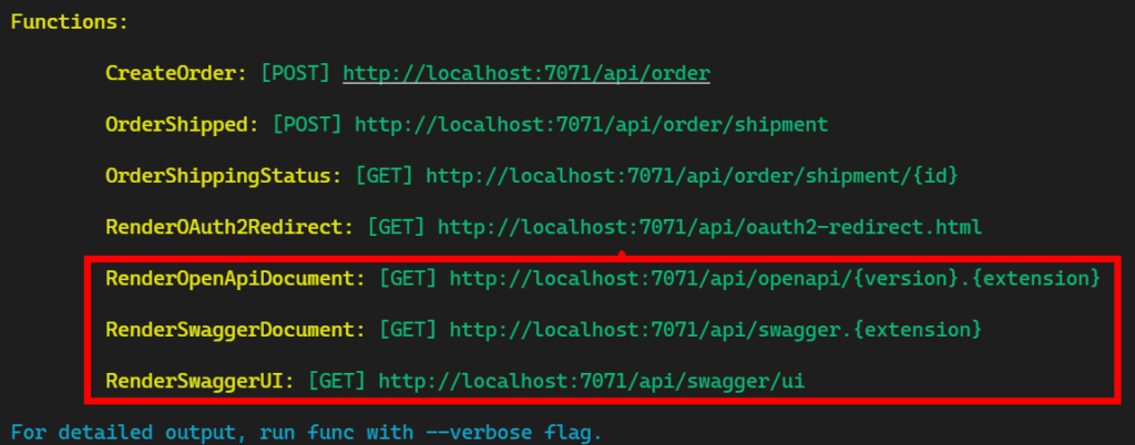 Shows the URLs output by the "func host start" process