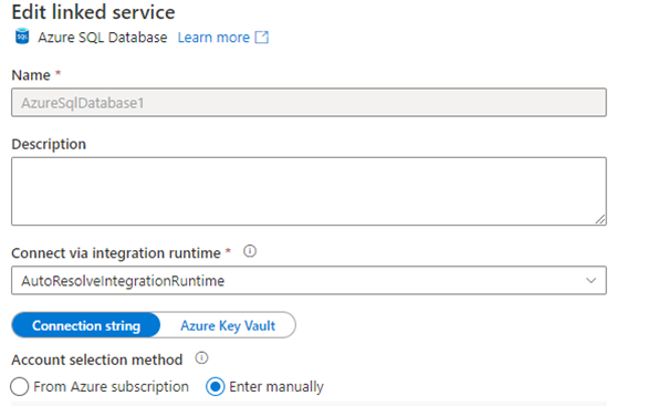 Create New Linked Service associated with Azure SQL Server