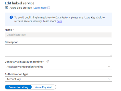 Associate Linked Service with Azure Blob Storage