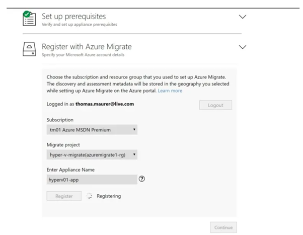 Register Appliance with Azure Migrate