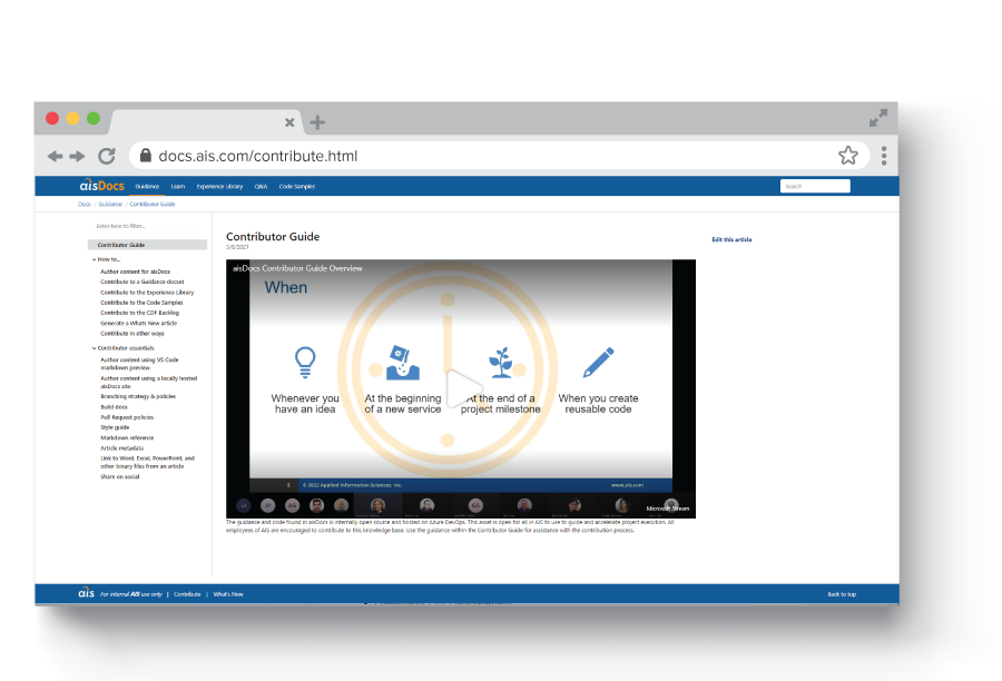 aisDocs Contributor Guide Screenshot Oct 2022