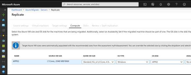 Changes to Target VM sizes