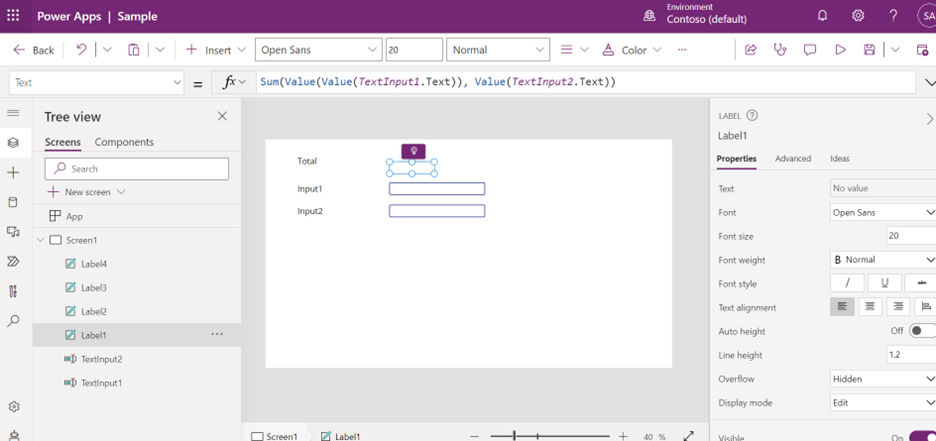 Power Fx formula bar example