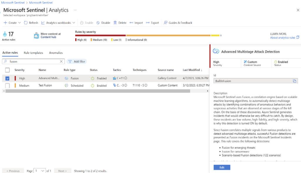 Analytics rule to capture Fusion incidents