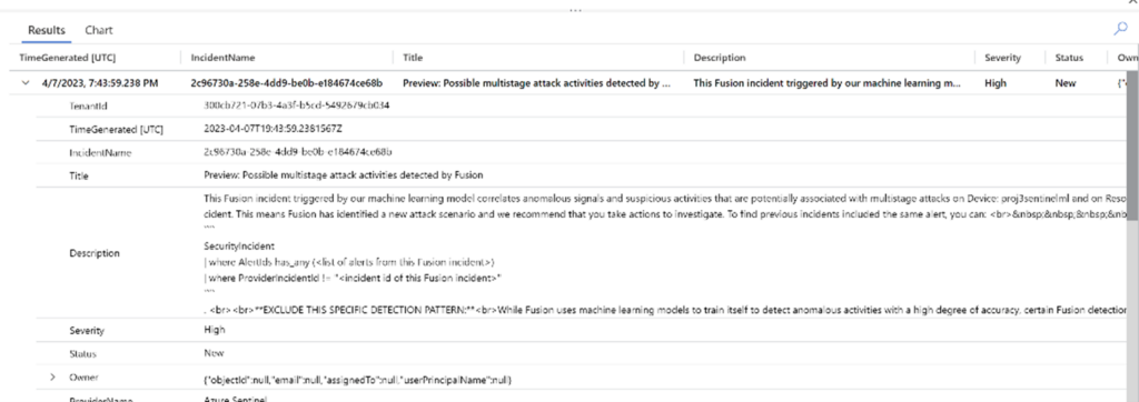 Fusion incident shows up in the Log Analytics