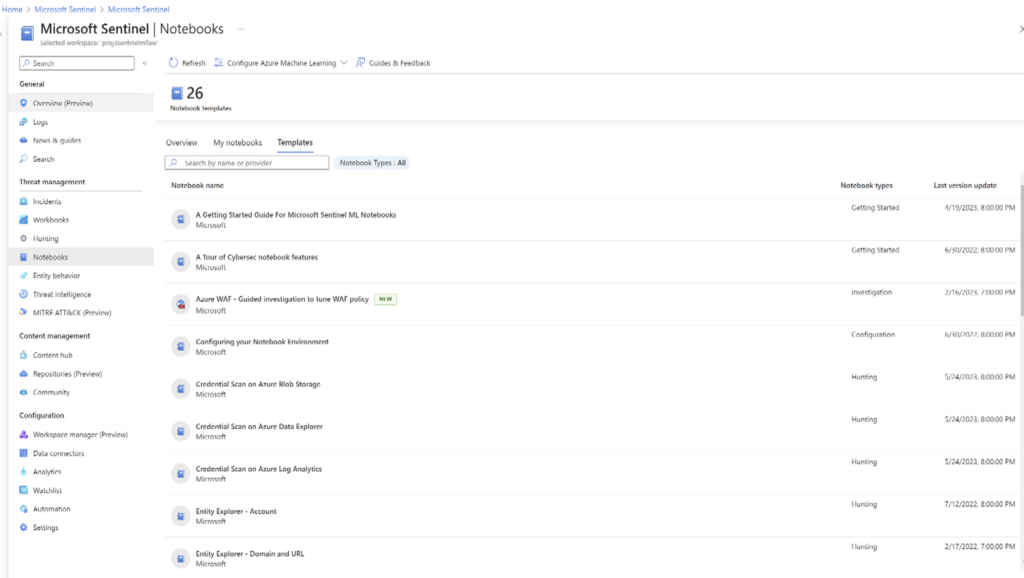 Microsoft Sentinel Built-In Notebooks