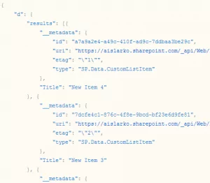 An example of the list items response as JSON.