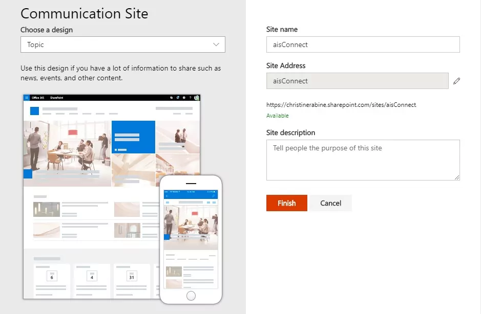 Creating a new SharePoint site