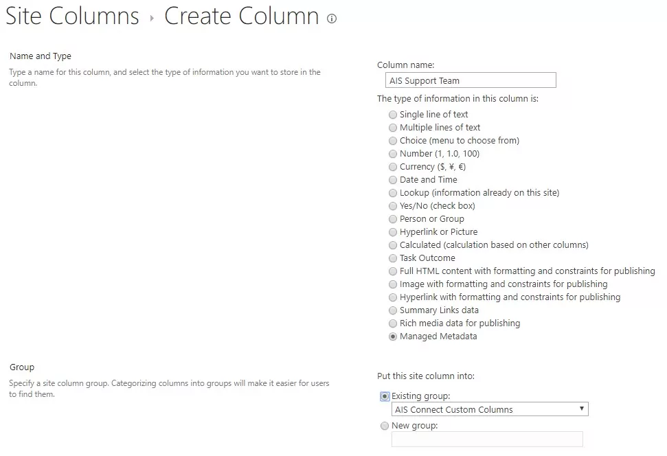 content columns screenshot