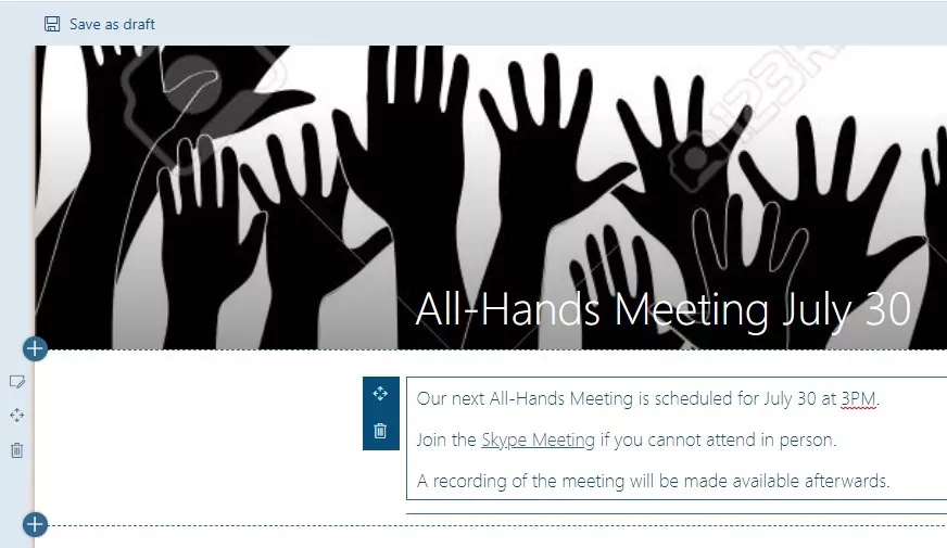 Sample news post in SharePoint