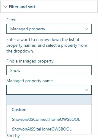 Filter and sort managed properties by name