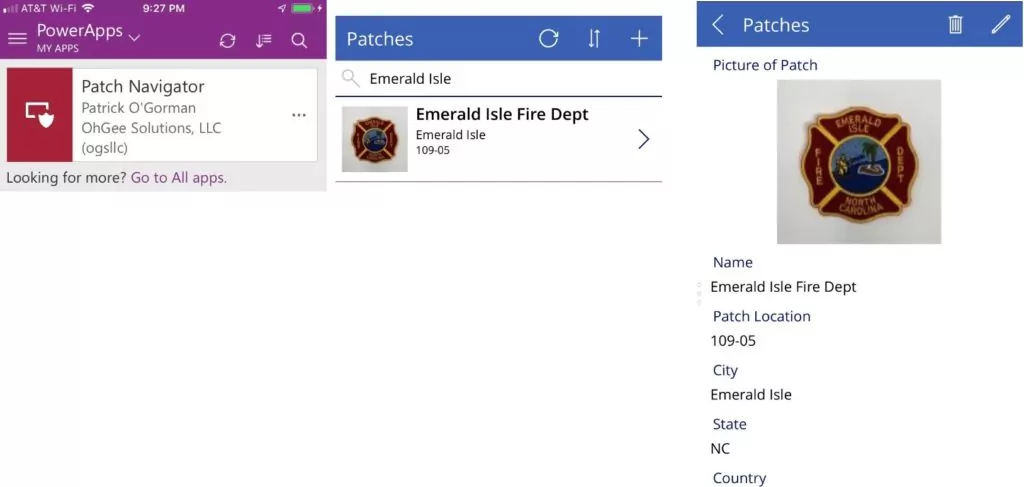 Screenshots of app data