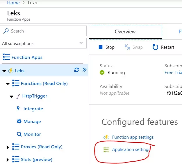 Screenshot with Application Settings highlighted