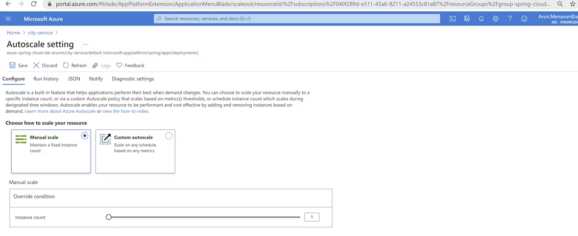 Autoscale Settings in Azure Portal