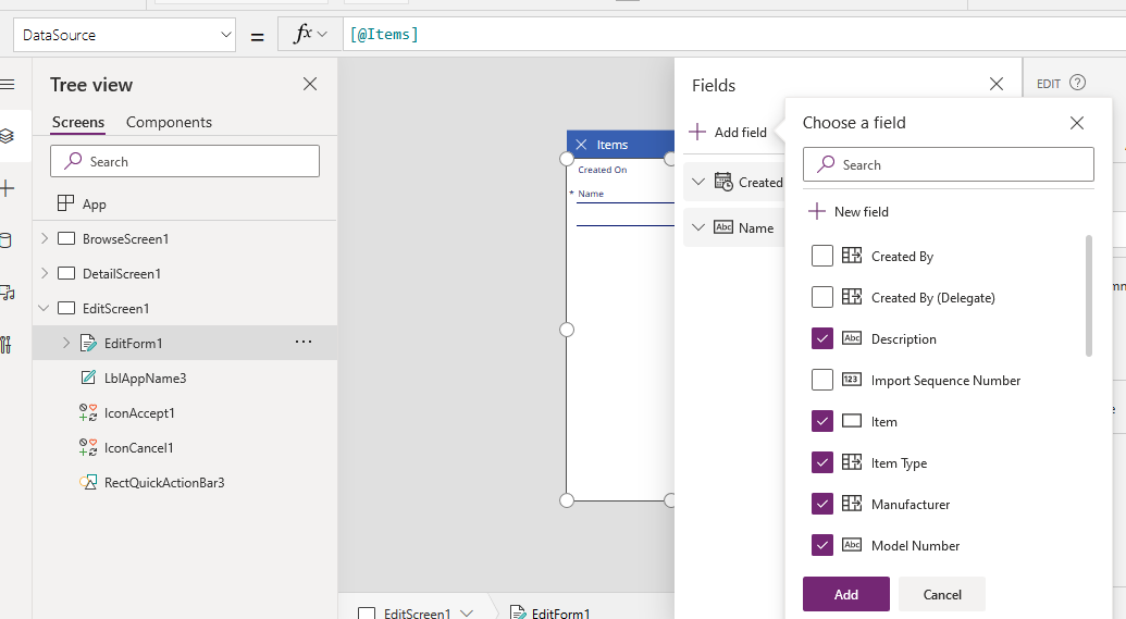 Adding custom columns created in Dataverse to EditForm1