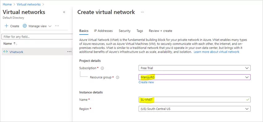 Virtual Network Creation