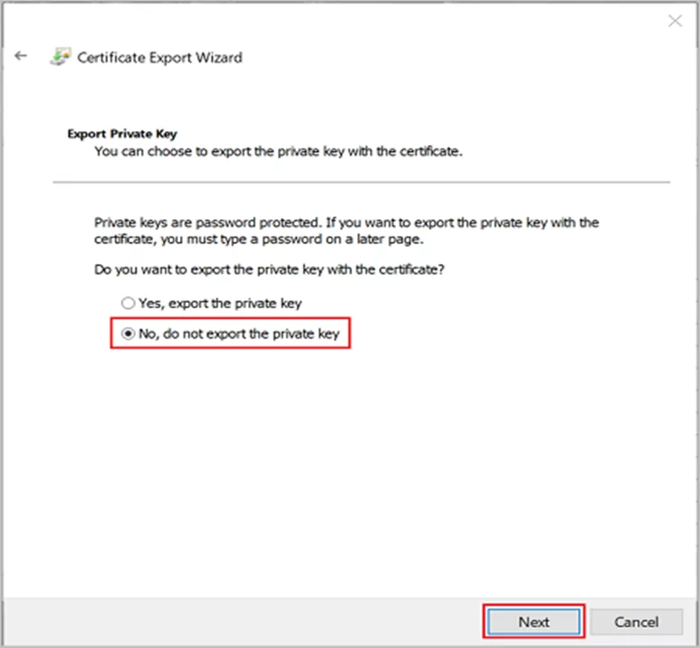 Do not export private key