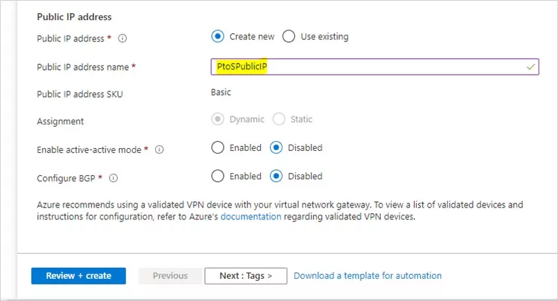 Public IP Address input