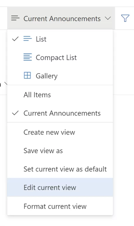 Edit Current Column View