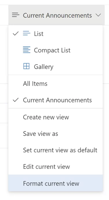 Current View Format