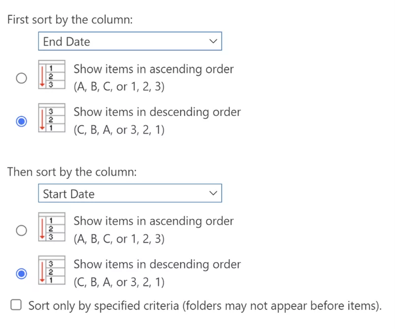 Sort the Column by End Date